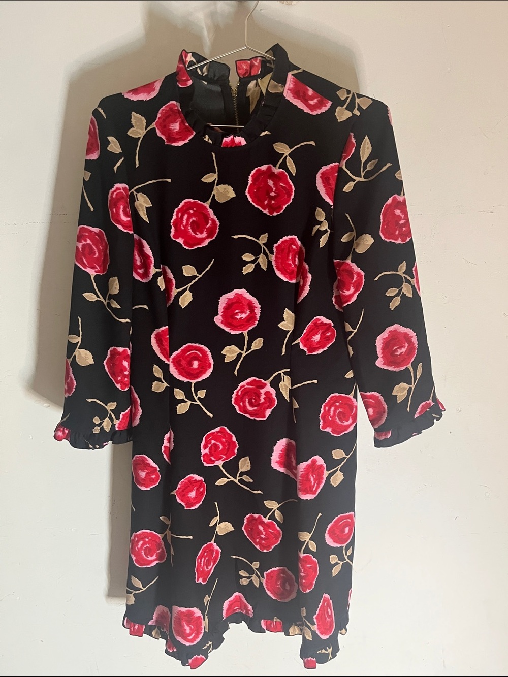 Kate Spade Hazy Rose Crepe A-Line Black Floral Dress Size 8
